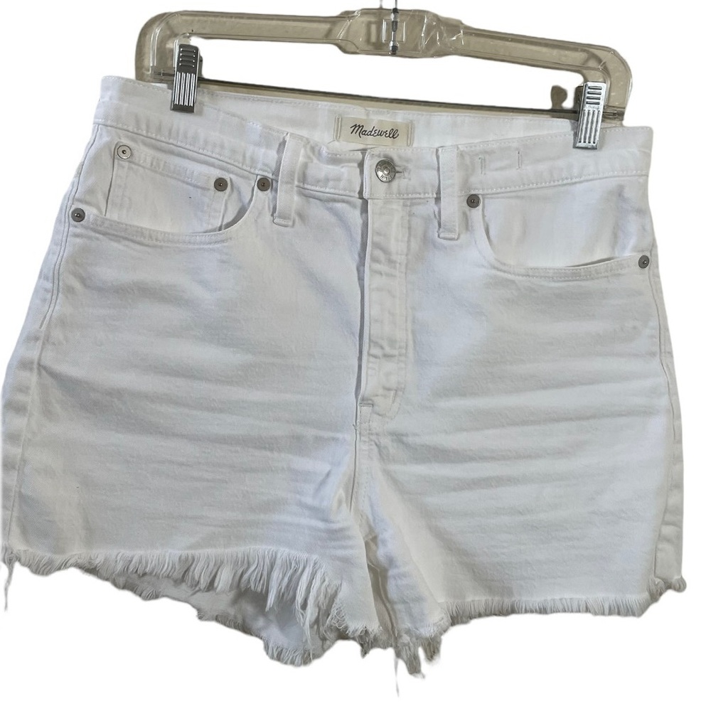 💛💛 4/$25 Madewell Solid White High Rise Frayed Hem Denim Shorts/ sz 30